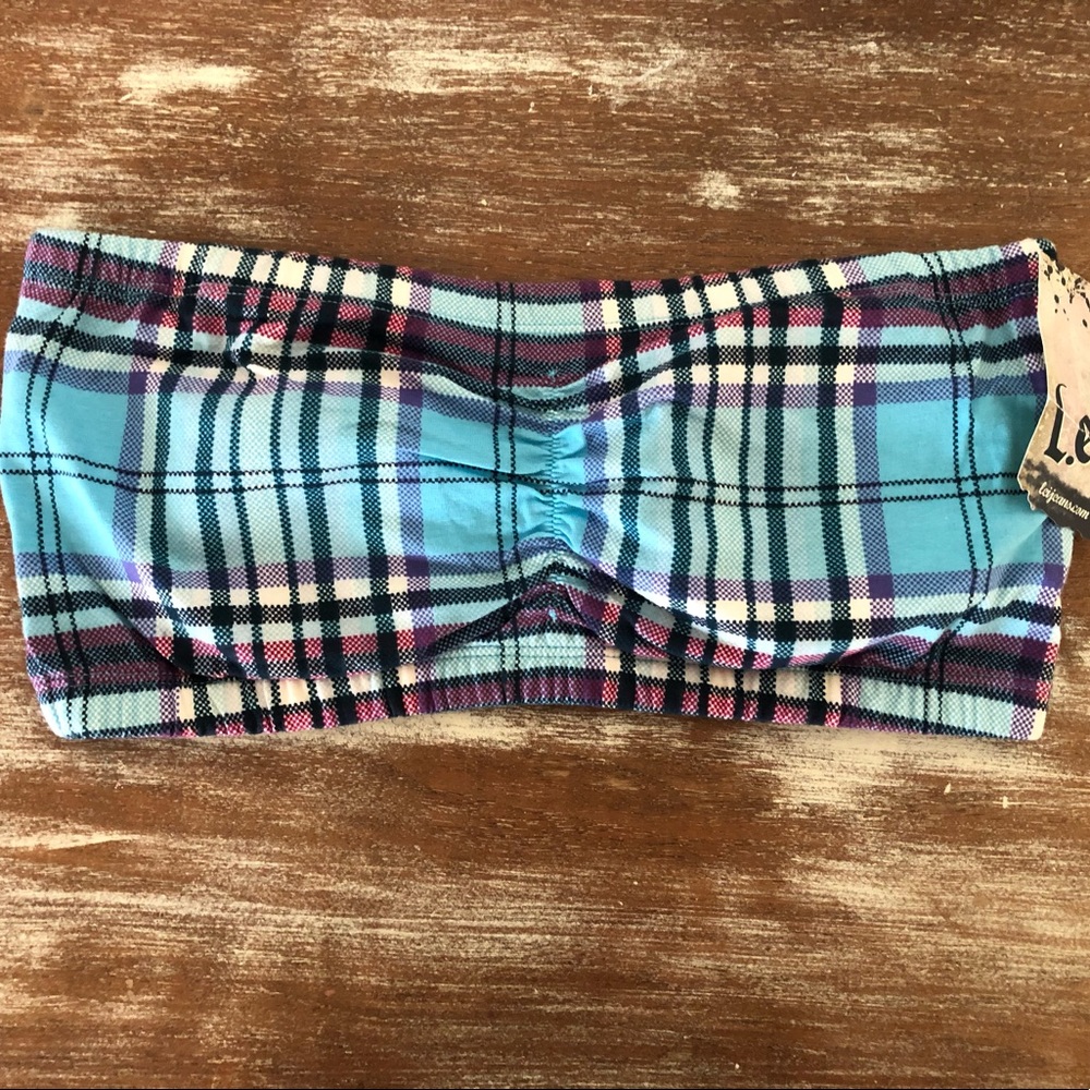 Lei Blue Plaid Bandeau NWT S/M